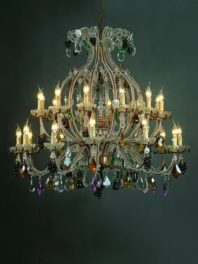 Luxury flower basket color crystal chandelier European French duplex living room designer model room villa light