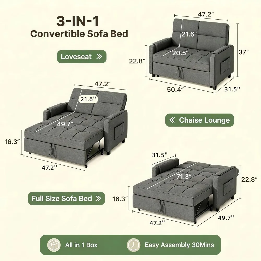 3-in-1 Convertible Sofa Bed – Grey 2