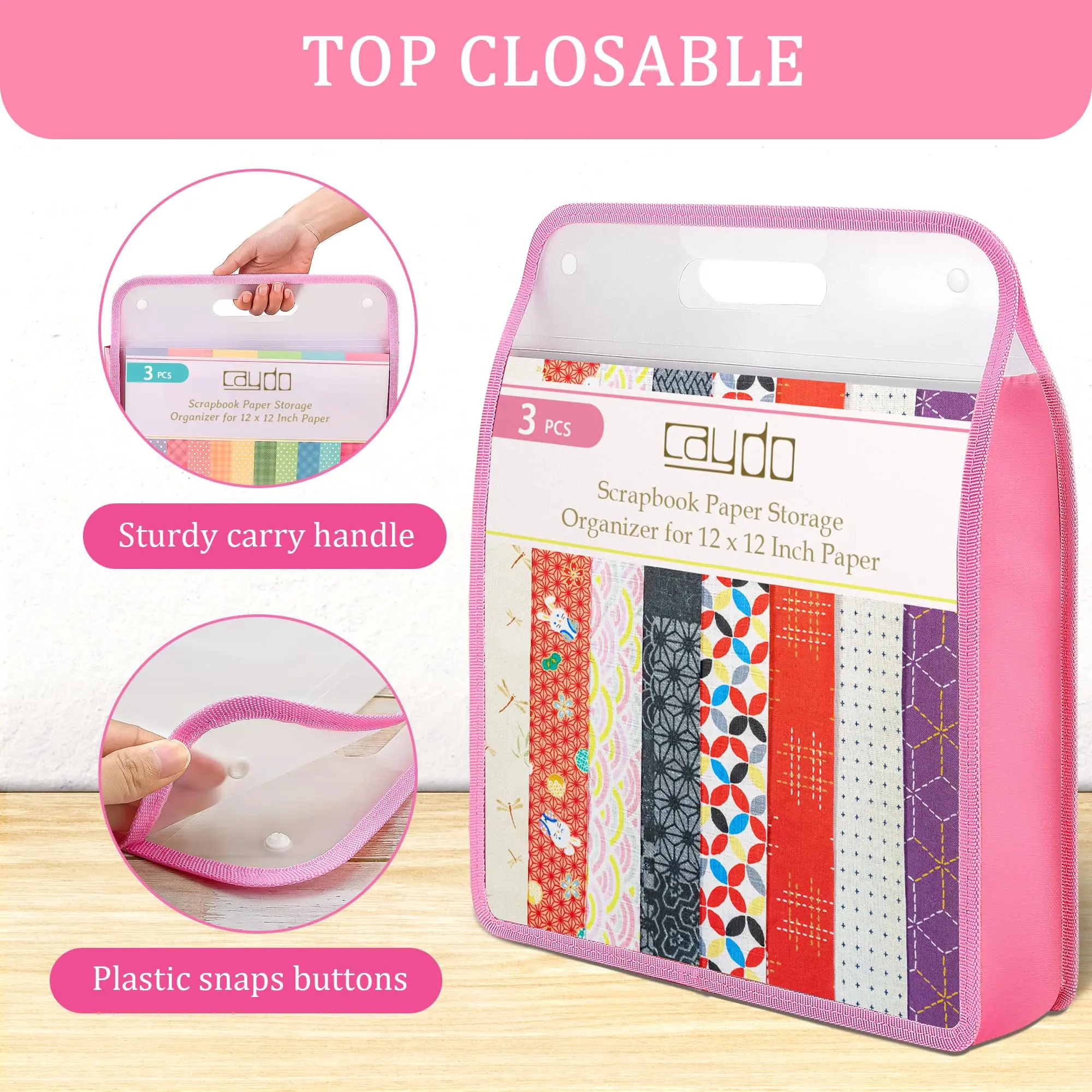 Organizador de armazenamento de papel para scrapbook 12x12, conjunto de 3 folios de papel expansível com alça transparente, perfeito para scrapbook