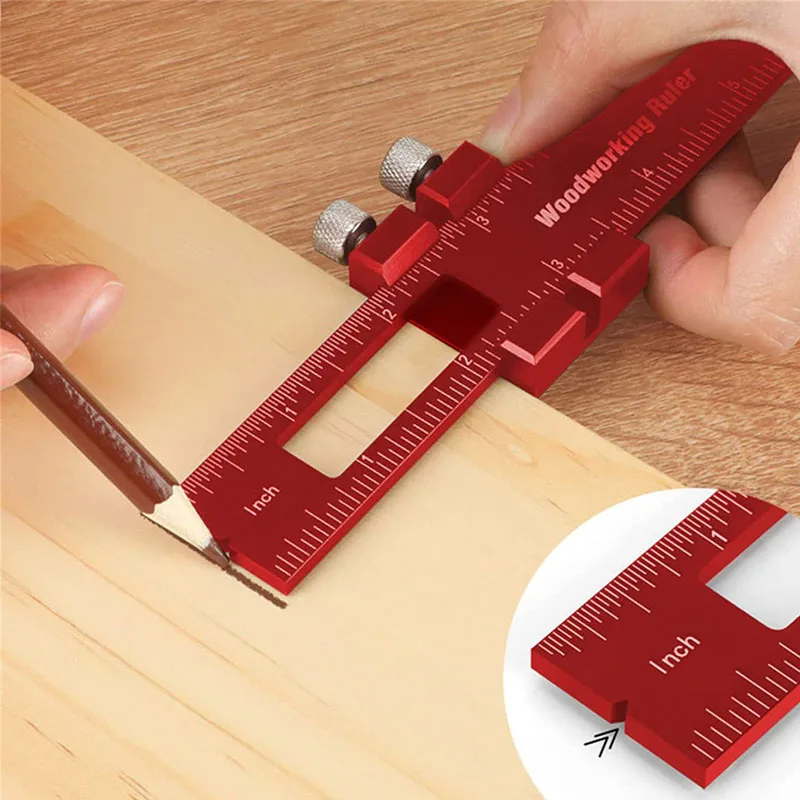 

Woodworking Tools Ruler - Pocket Ruler Layout Tool Aluminum Precision Ruler with T-Track Metal Slide Stops,Inch and Metric Scale