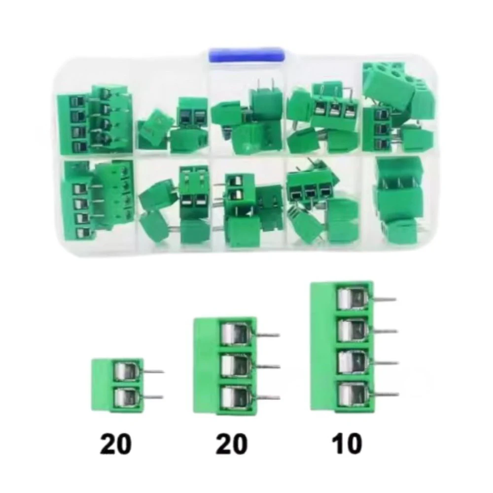50PCS/Box 2P/3P/4P Position Terminal Blocks Kit Pitch 5.0mm Straight Pin 2P 3P 4P Screw PCB Terminal Block Connector
