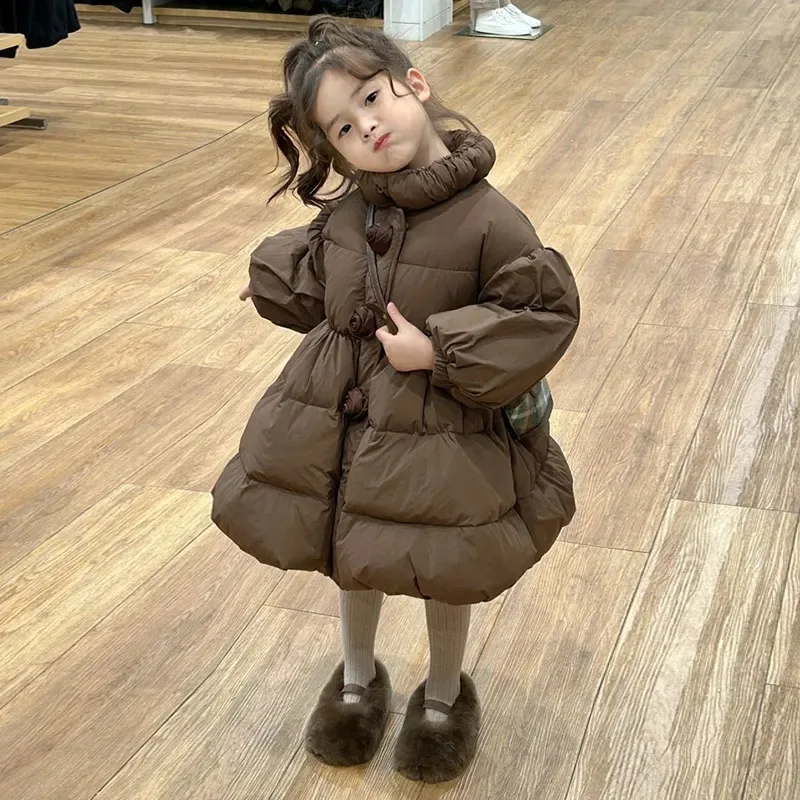 

2025 New Girls Winter Coat Thickened Cotton Solid Color Jacket with Forest-Style Fashionable & Warm Outerwear for Toddlers