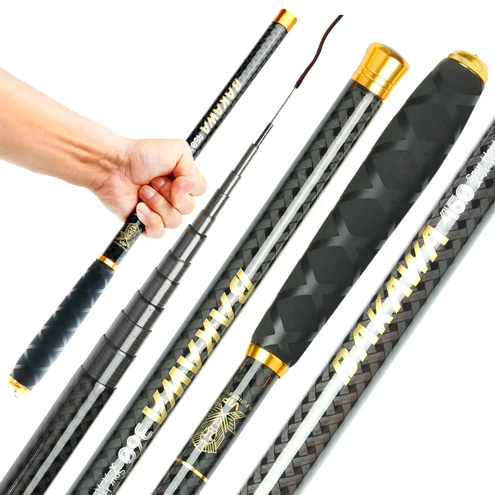 BAKAWA Ultraleichte Hartcarbon-Hand Angelrute Teleskop 3,6 M 4,5 M 5,4 M 6,3 M 7,2 M Stream Pole Mini Reise Karpfen Tackl