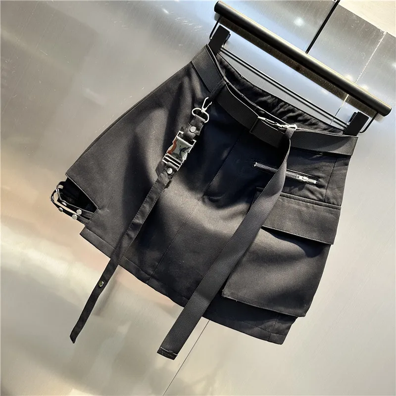 European Summer Korean Fashion High Waist Slim Sports Ribbon A- Line Skirt Hot Girl Hollow-out Short Anti-Exposure Women's Skirt