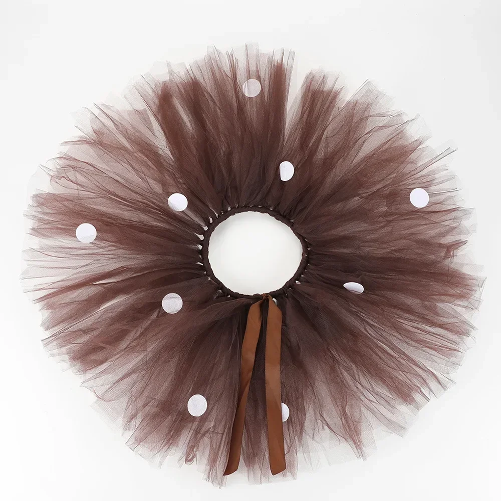 Fluffy Brown Deer Girl Tutu Skirt Christmas Costume Kids Reindeer Tulle Skirt Elk Halloween Carnival Children Skirt 1-8Years