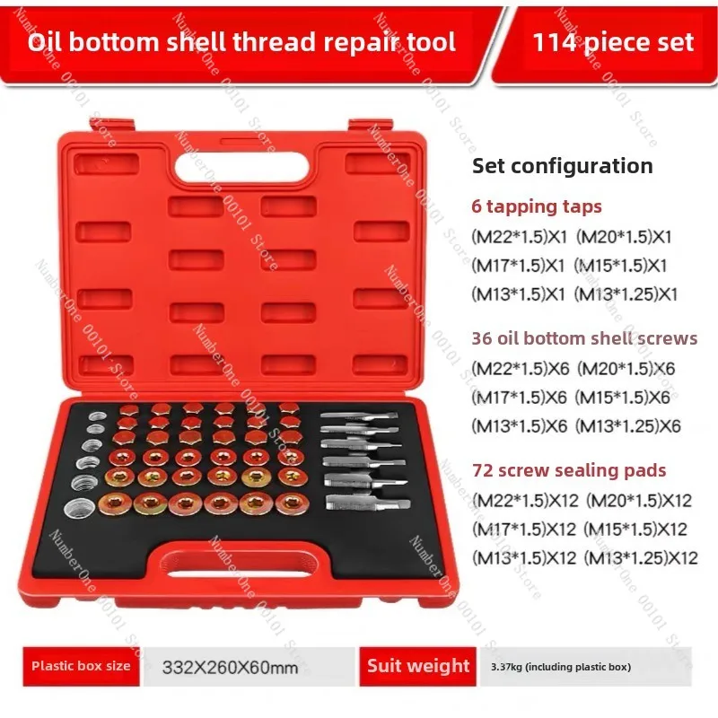 

Oil Drain Plug Thread Repair Kit 114pc Rethreading Kit Metric Universal Oil Pan Drain Plug Kit Screw Tap Tool Set