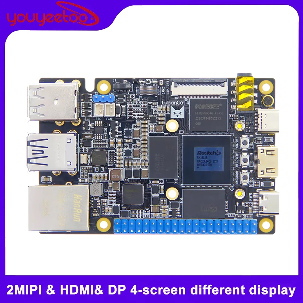 

Одноплатный компьютер LubanCat 4, плата разработки Rockchip RK3588S, гигабитный сетевой порт, 16 ГБ ОЗУ, 128 ГБ Emmc заменяет Raspberry Pi