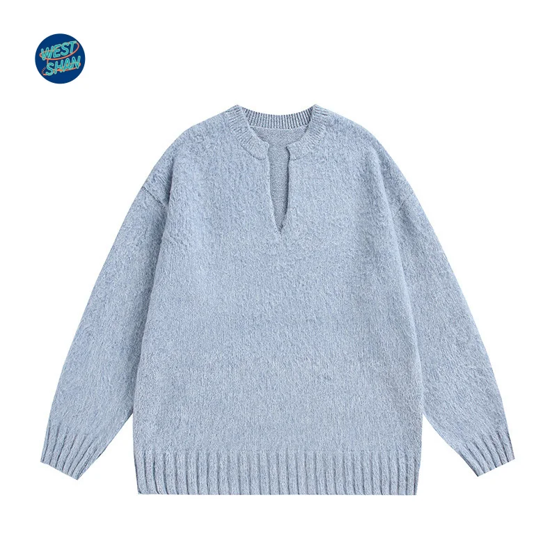 WESTSHAN EU UNS Größe Top Qualität Herbst Winter Retro Einfarbig V-ausschnitt Pullover Pullover Lose Fit Vielseitig Männer Pullover
