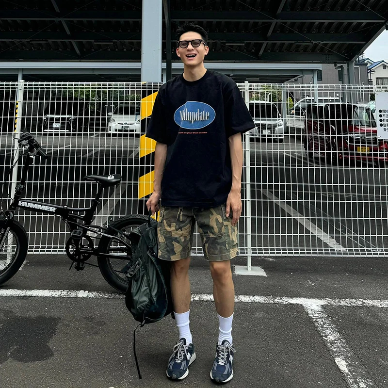 

Мужские винтажные рабочие брюки-карго в американском стиле High Street, камуфляжные, модные, брендовые, Haome, длиной до колена, летние шорты