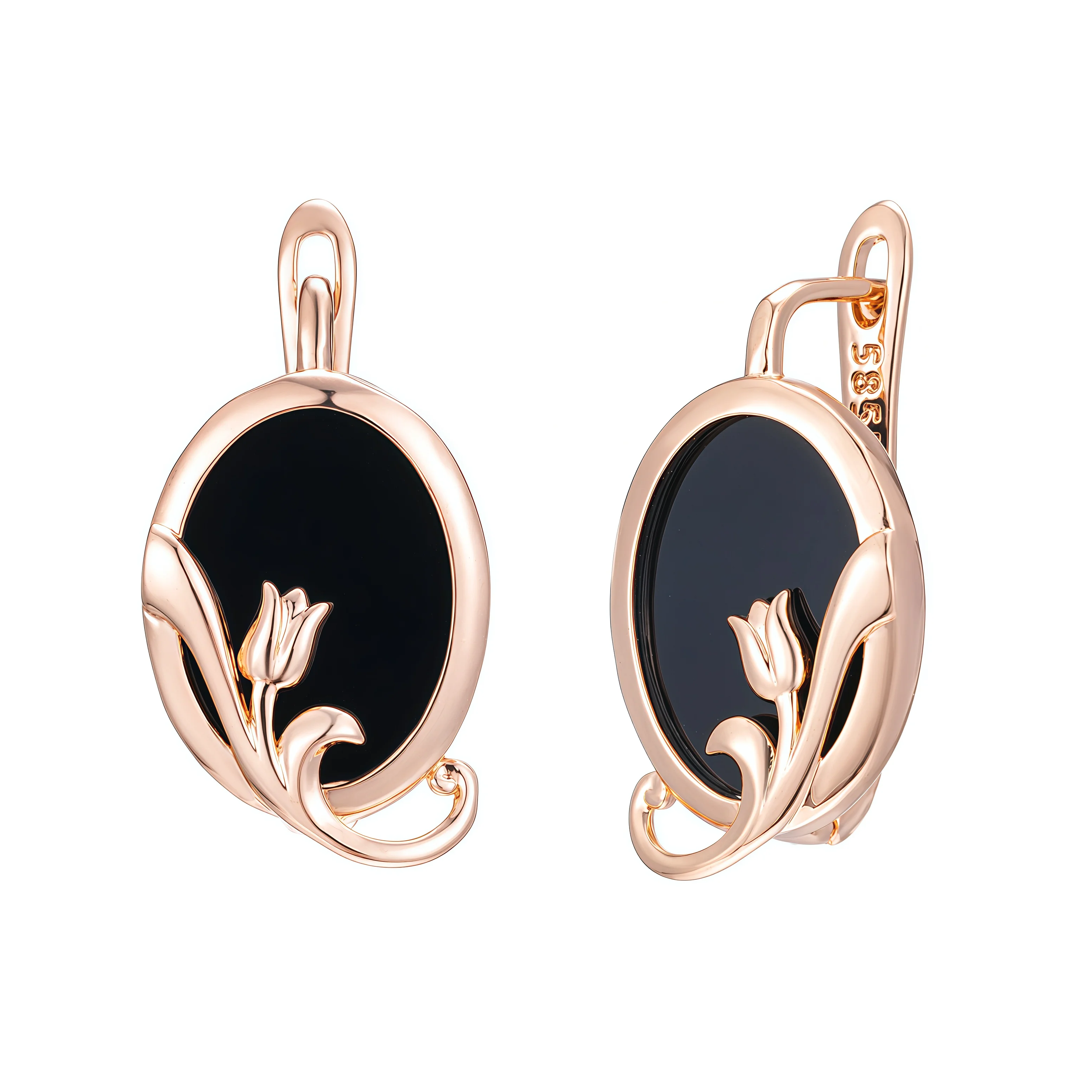 Wbmqda Retro Oval Black Stone Women's Earrings 585 Rose Gold Color Ethnic Bridal Wedding Jewelry