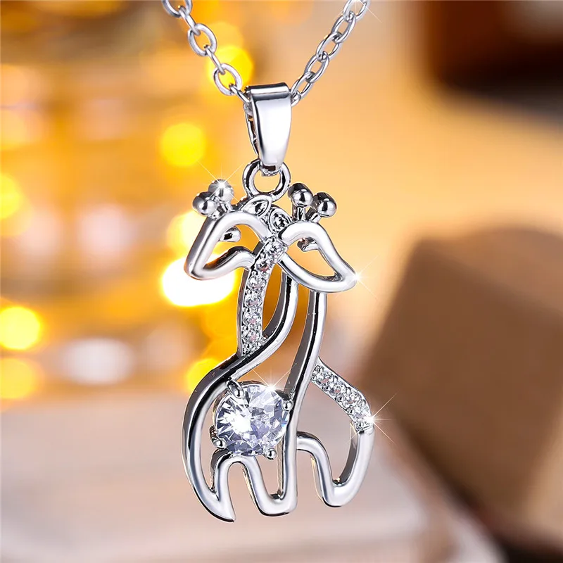 Cute Female Crystal Stone Giraffe Pendant Necklace Vintage Wedding Jewelry For Women Mother\'s Day Gift