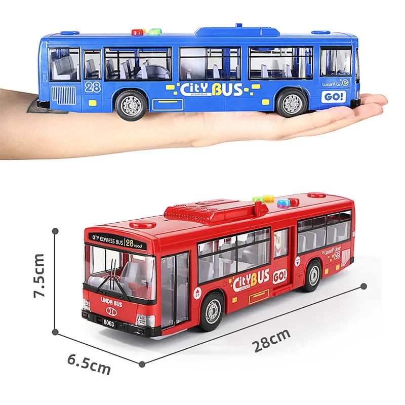 New Simulated Large Bus Model Inertial Pull-back Car Model with Lights and Music Shatterproof Children\'s Car Toy Birthday Gift