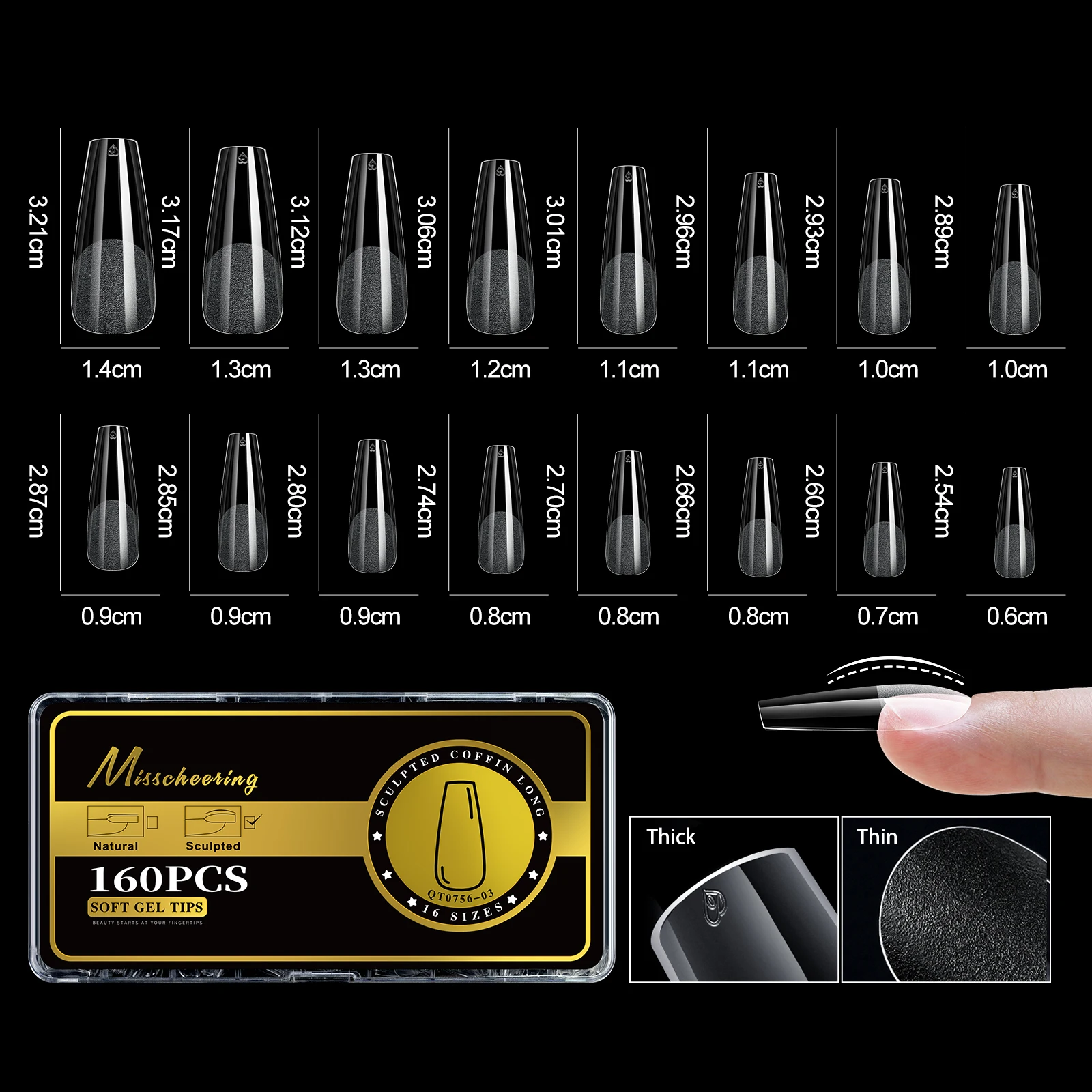 S-2XL Glänzende falsche Nagelspitzen, geformtes weiches Gel, Mandelsarg, Stiletto, vollständige Abdeckung, zum Aufdrücken der Nägel, künstliche DIY-Verlängerungsversorgung – Detail 8