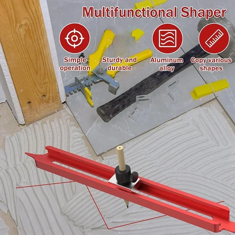 Red Aluminum Alloy Profile Scribing Ruler with Pencils Both Ends Can Be Used Adjustable Portable Precise Line Woodworking Tools