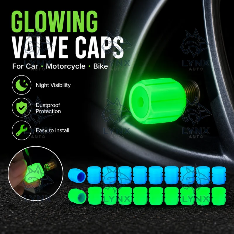 Luminous Fluorescent Night Glowing Car Tire Valve Cap Motorcycle Bike Wheel Nozzle Dustproof Tyre Valve Stem Caps Decor