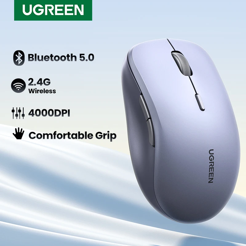 UGREEN Wireless Mouse Bluetooth & 2.4GHz Mice Ergonomic 4000DPI 6 Mute Buttons for Laptop Computer Desktop WIndows Mac OS Mouse