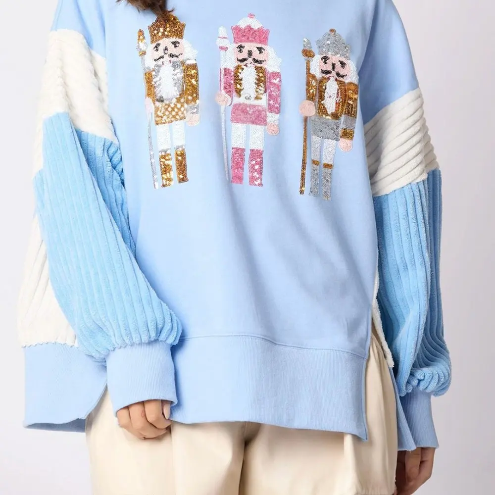 Top de lentejuelas de soldado de Navidad para mujer, ropa de estilo americano y europeo a juego de colores versátiles para otoño e invierno