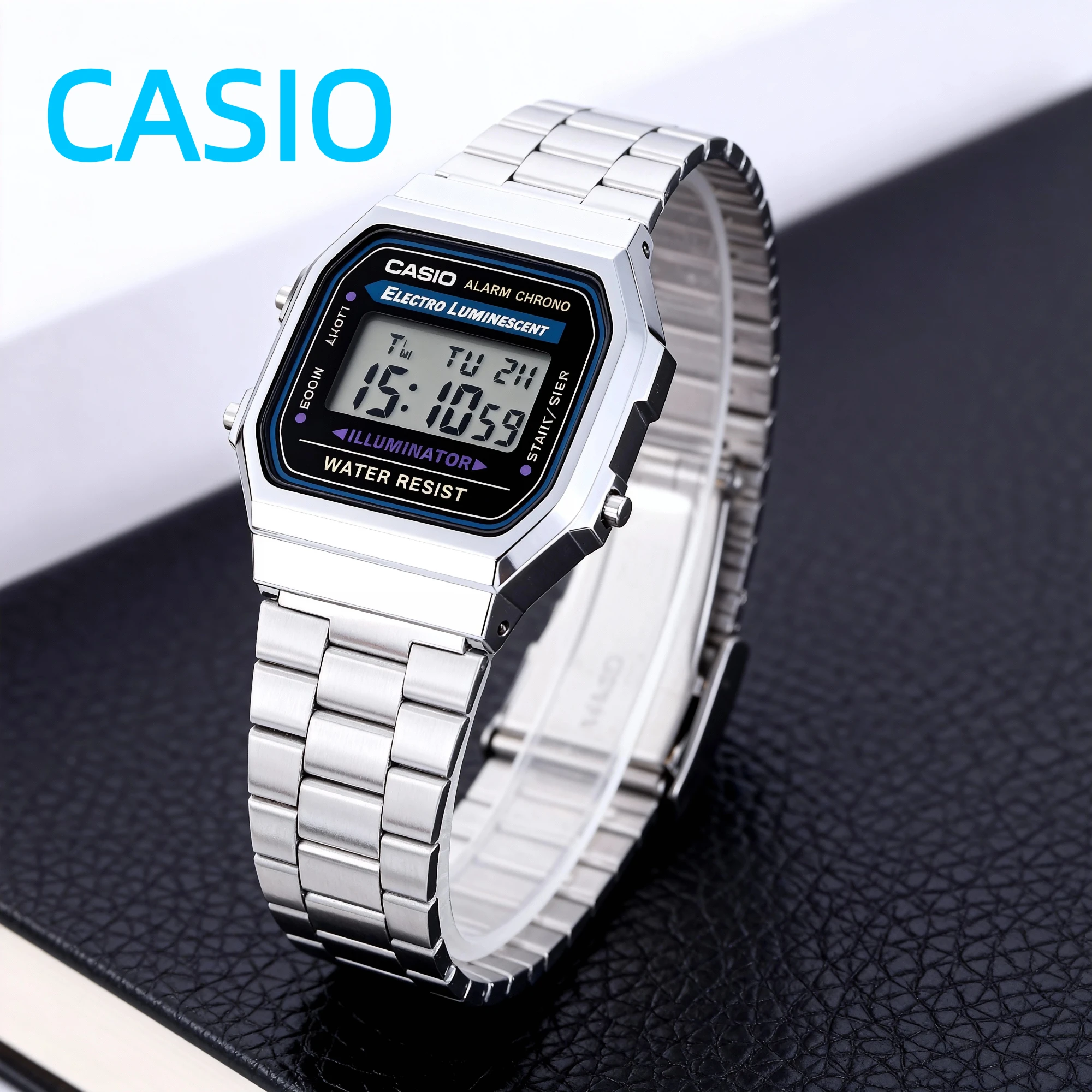 Reloj Digital Vintage Casio para Hombre y Mujer, Correa de Acero Inoxidable, Iluminador, Resistente al Agua, Alarma, Cronógrafo, Cuarzo