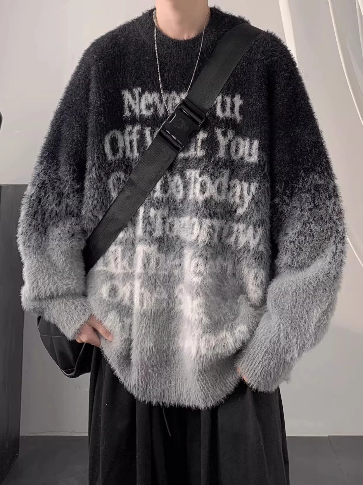 

Мужской вязаный свитер больших размеров с круглым вырезом, 300 цветов, осенне-зимний, модный, в корейском стиле, с надписью, в стиле Lazy Style