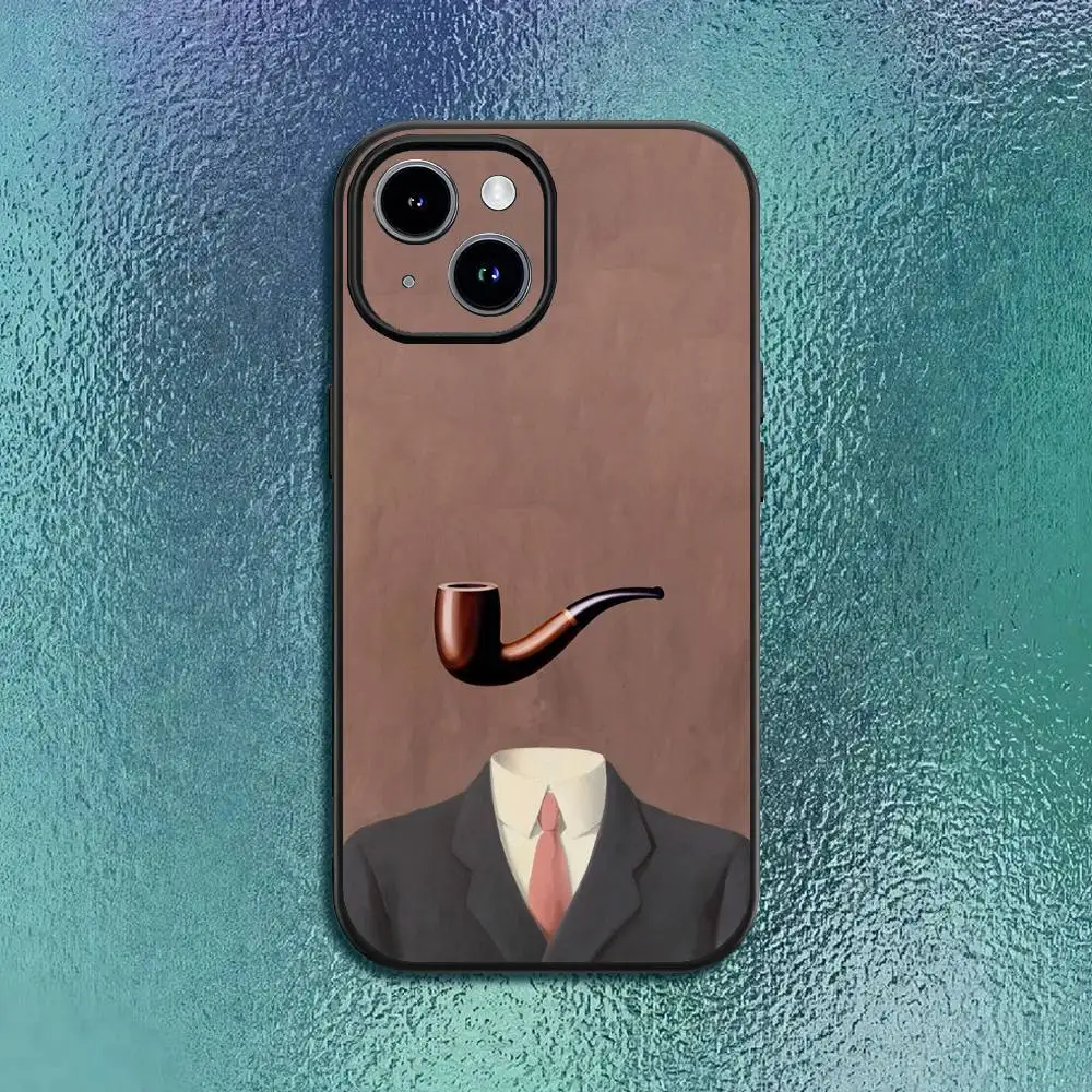 ريني ماغريت آرت جراب هاتف آيفون 11 12 13 14 15 16 برو ماكس بلس كلاسيكي أسود لينة شل