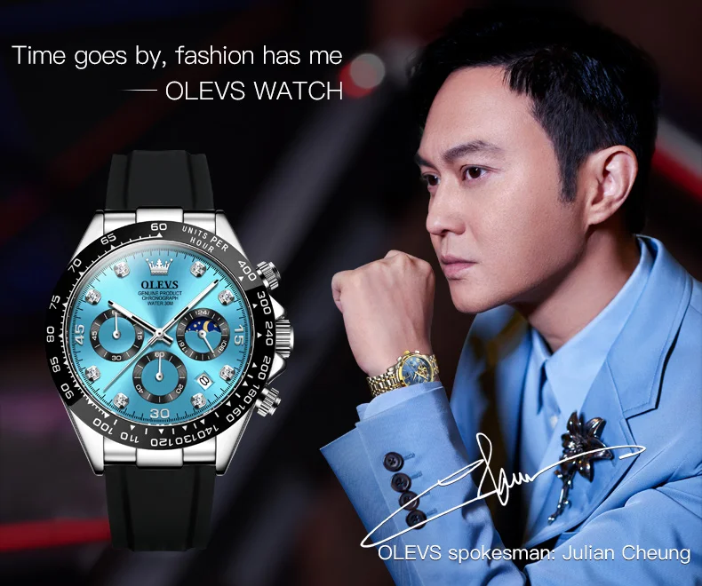 OLEVS 2875 Original Luxus Marke Quarzuhr für Männer Silikon Armband Chronograph Auto Datum Wasserdicht Mond Phase Mann Sport Uhr – Detail 1