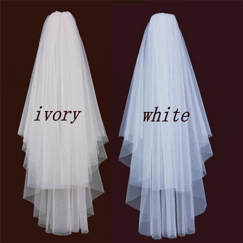 Simple Two Layers Wedding Veils Ivory White Short Tulle Bridal Veil with Comb Wedding Accessories