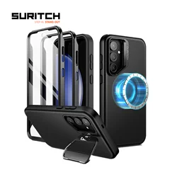 For Samsung Galaxy S23 FE Case Compatible with MagSafe 360Full-Body Dual Layer Rugged Shockproof Magnetic Case with Camera Stand