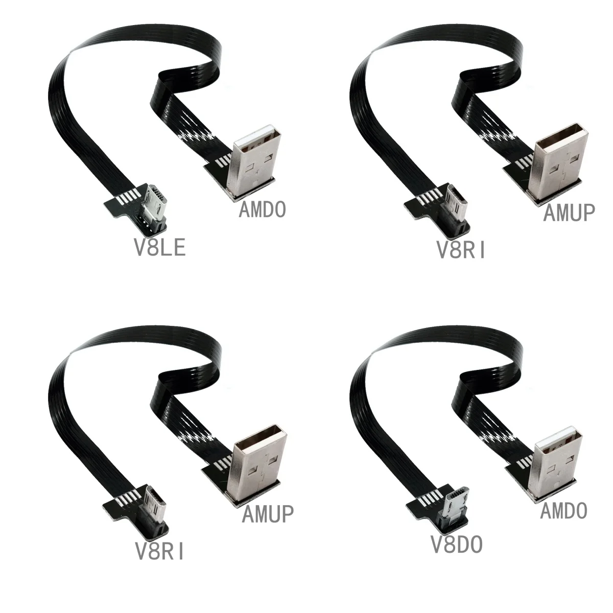 Thin flat micro USB elbow connection cable T-port to USB cable for mobile phone Android FPV data cable 0.05M 0.1M 0.2M 0.3-1M
