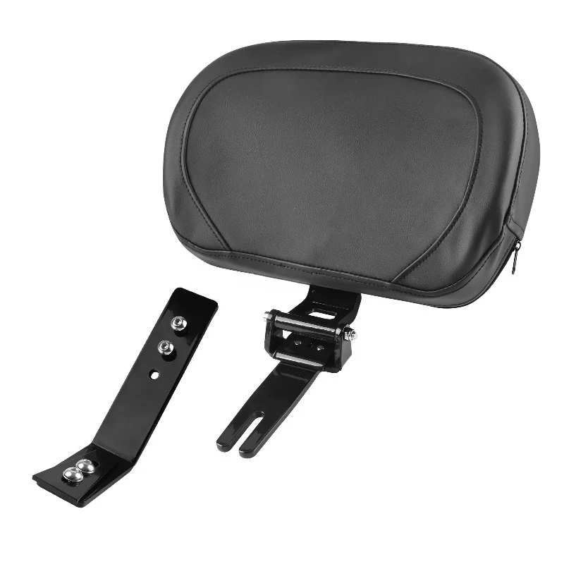 Adjustable driver's seat back mounting kit for motorcycles with storage pocket