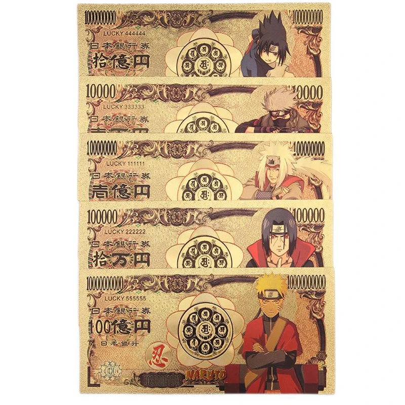 Anime Naruto Gold Commemorative Banknote Sasuke Figure Collectible Naruto Toys Animation Products Collect Cards Gifts