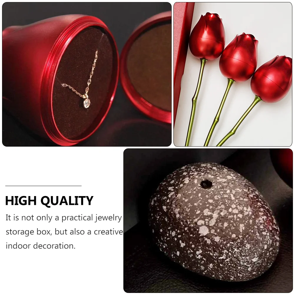 Rose Jewelry Box Simulated Ring Case Creative Storage Container Flower Holder Aluminum Metal