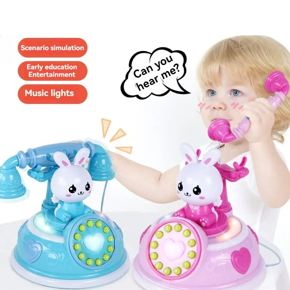Retro Muzikaal Konijn Telefoonspeelgoed Cartoon Speelhuis Simulatie Telefoon Vroeg Onderwijs Speelgoed Lichten Geluid Baby Leren Speelgoed