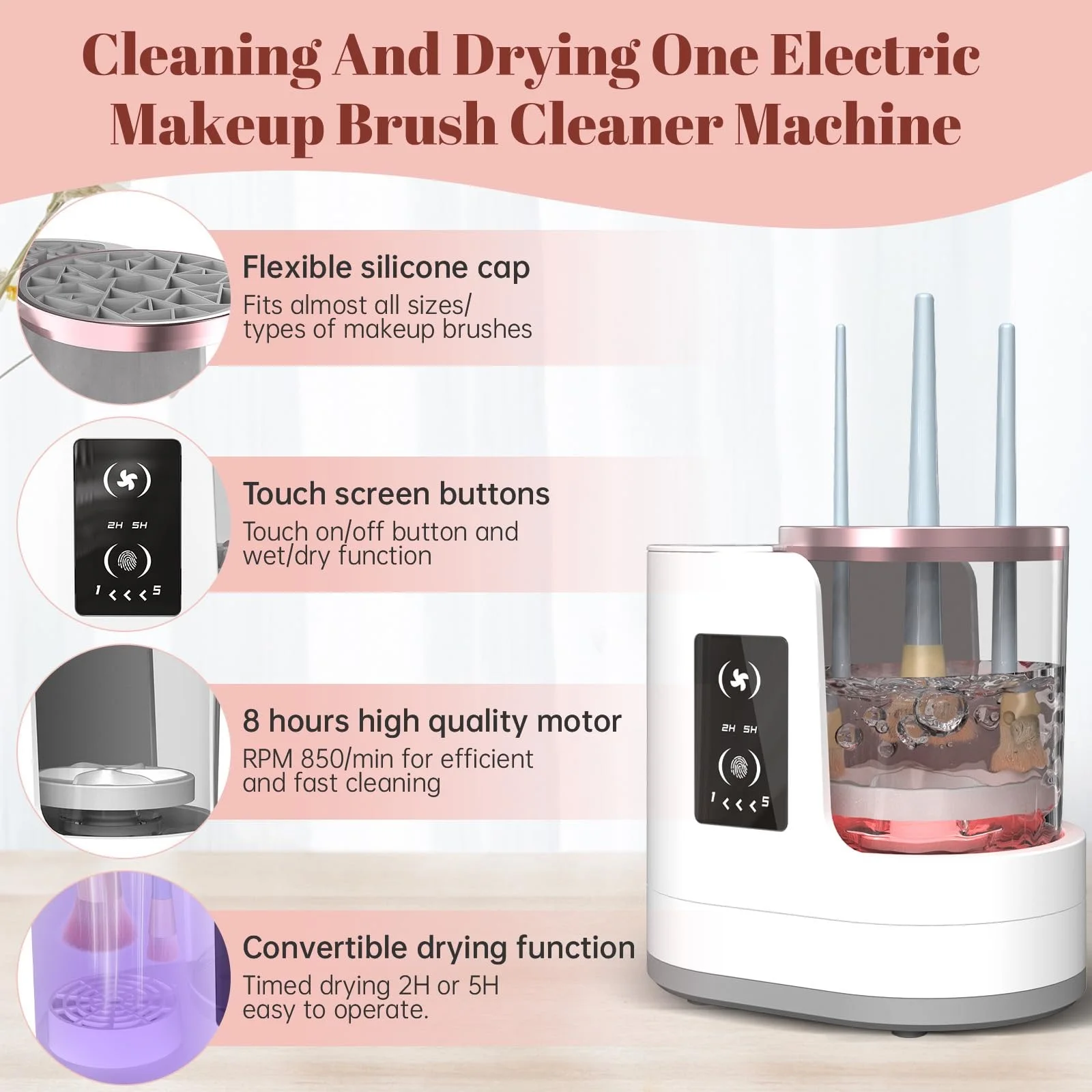 Portable Makeup Brush Cleaning Machine Automatic Cosmetics Brush Cleaner with Drying Electric Make-up Brush Cleaner and Dryer