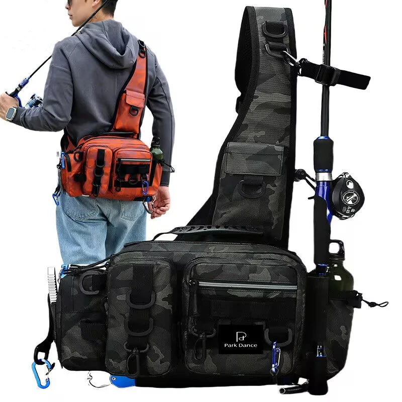 

Lure Box Gear Storage Bag Fishing Tackle Backpack Fanny Pack for Men Fly Fishing Backpack with Rod Holder Sling Shoulder Bag