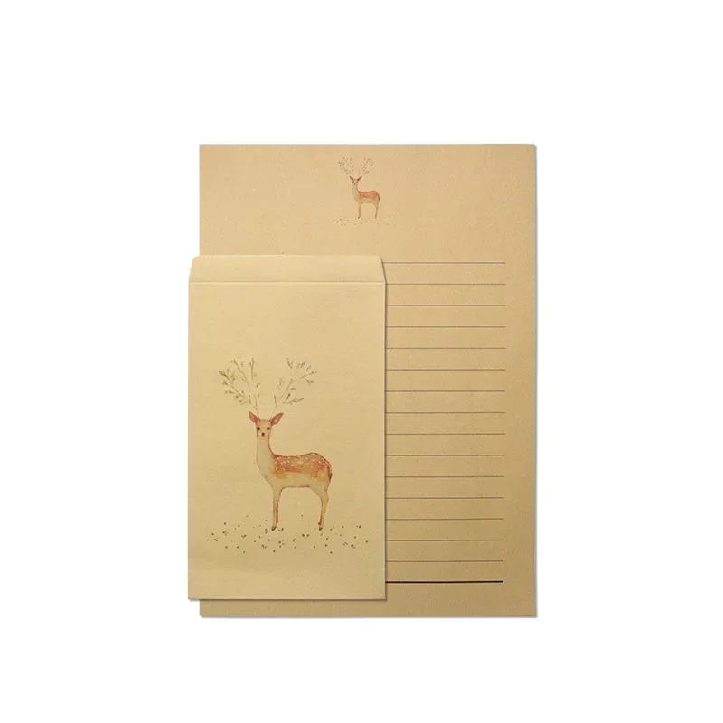 

5pcs Cute Forest Deer Envelopes | Retro Minimalist Paper Postcards for Greeting, School Supplies & Party Gifts 봉투
