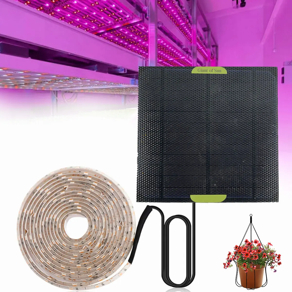 

NEW Solar LED Plant Grow Light Strip 16.4ft Full Spectrum Plant Grow Lamp 5W Solar Powered Seeding Growing Light for Succulents