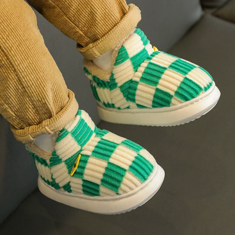 Winter Kids Baby Boys Girls Winter Slippers Checkered Non-Slip Home Indoors Shoes Fashion Warm Children Bedroom Shoes Slippers