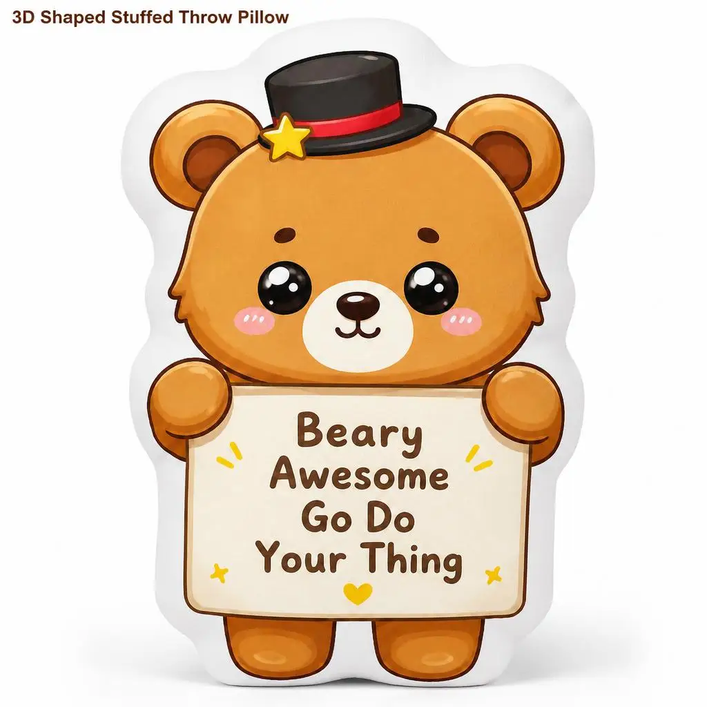 Cute Bear Awesome Encouragement Plush Pillow Cushion Irregular Stuffed Throw Pillow Home Decor Gift Sofa Bed