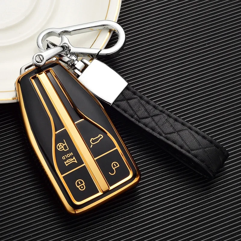 For Hongqi H5 H9 HS5 HS7 EHS9 E-HS9 TPU Soft Shell Car Key Case Sleeve Keychain Keyring Car Key Protector Car Accessories Black