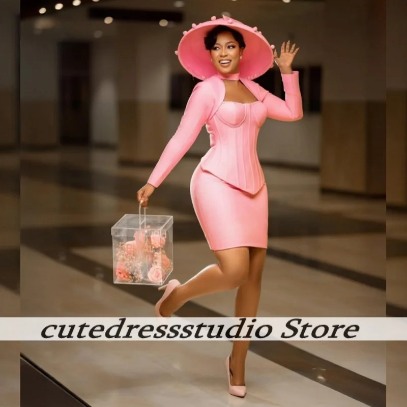 

Розовые платья на день рождения с высоким воротом для африканских девочек, праздничное платье, коктейльное платье, платья для выпускного вечера по индивидуальному заказу, Vestido De Festa