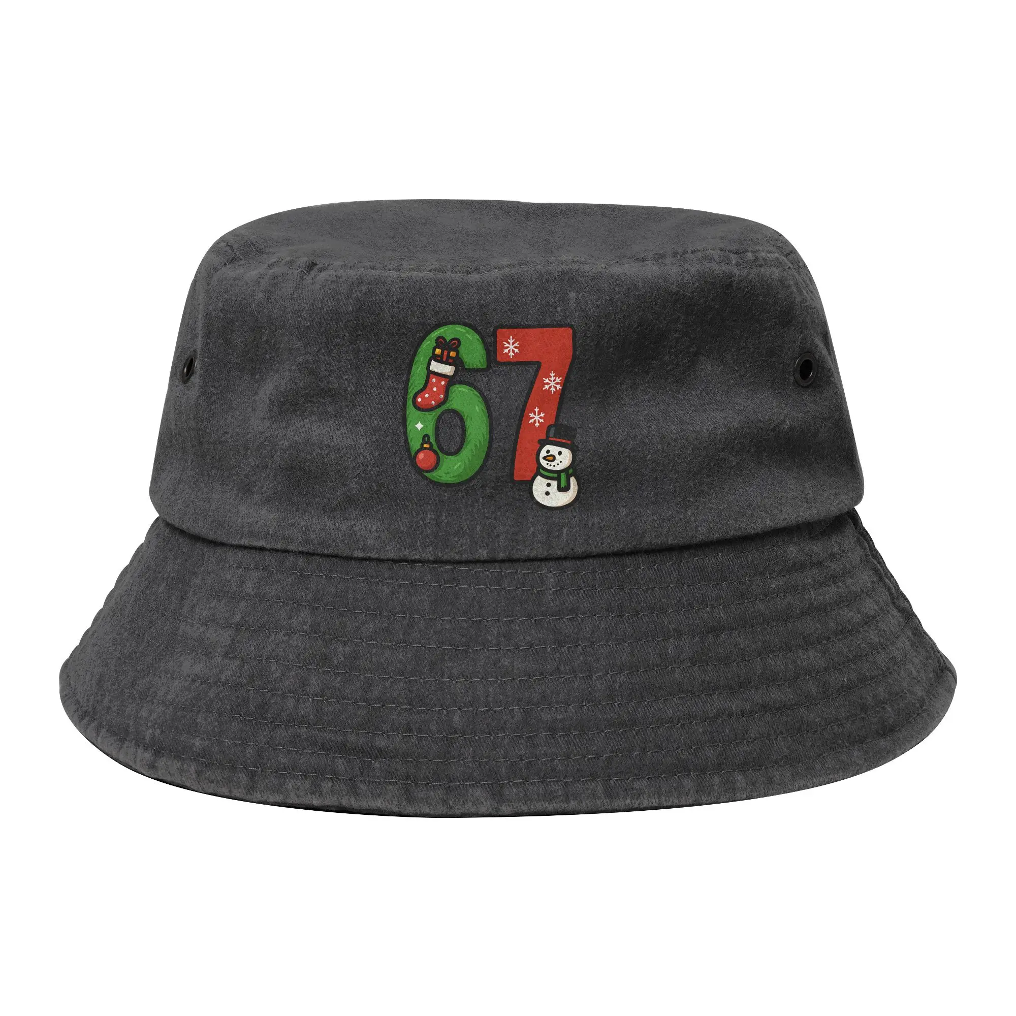 Christmas Number 67 Xmas Lights Santa Bucket Hat for Unisex Beach Six Seven Distressed Denim Sun Hat Hiking Fishing Caps