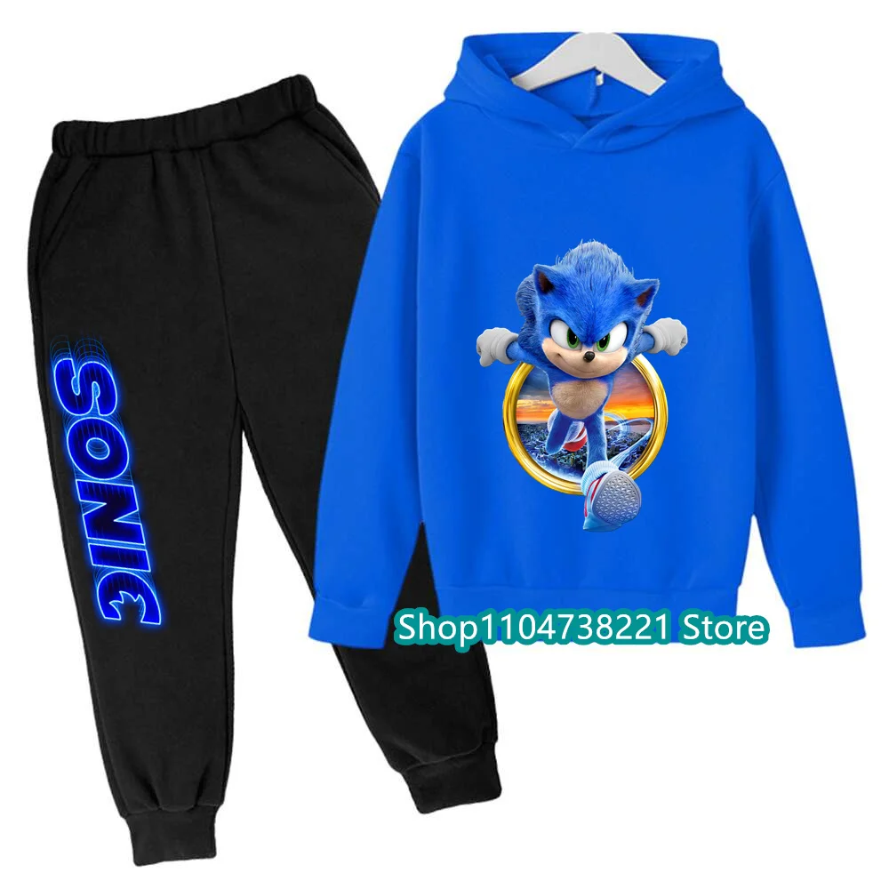2025 Sonics dessin animé imprimé sweat à capuche ensemble nouvelle mode pour enfants adolescents garçons filles décontracté offre spéciale automne hiver