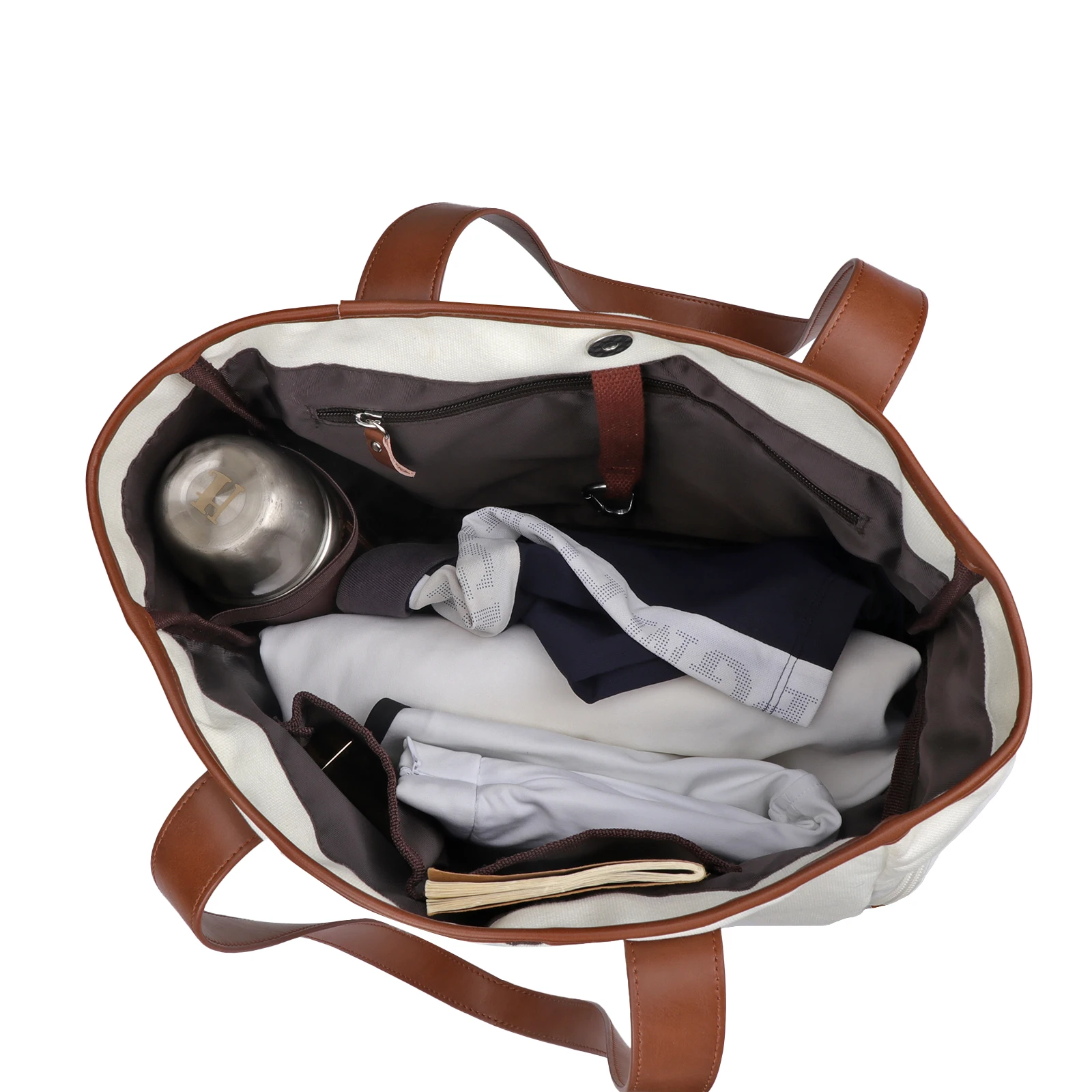 Tourbon Canvas Pickleball Paddle Shoulder Bag Sports Tote Padel Racket Bag with Shoe Compartment Large Capacity White