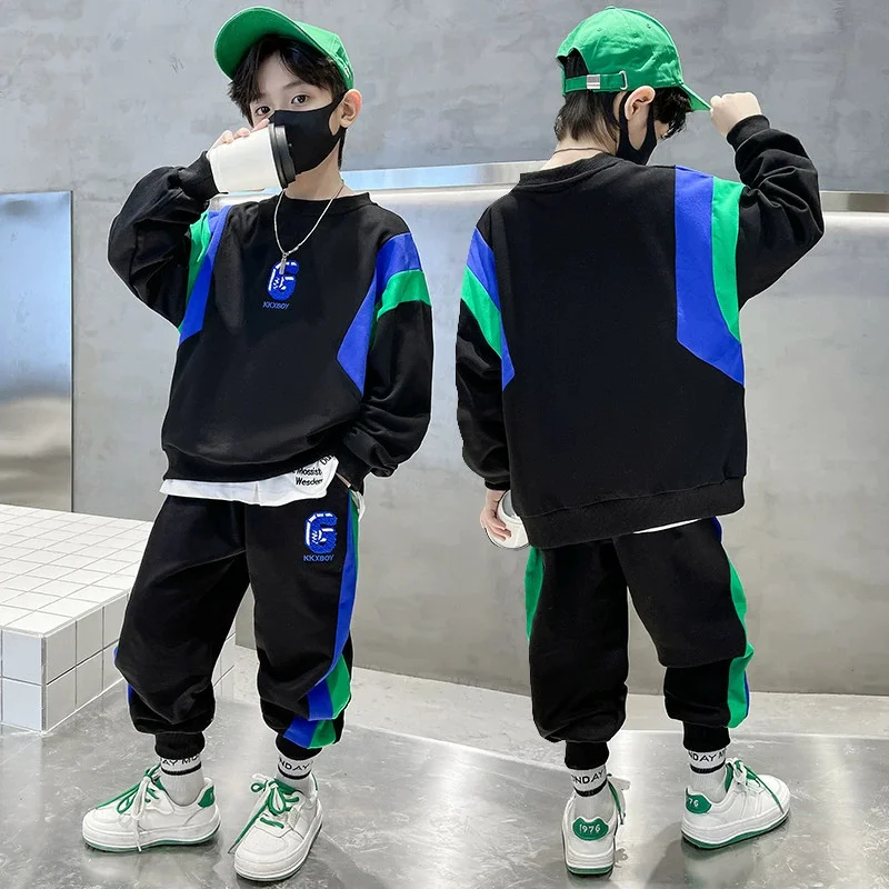 Boys Sweatshirt Sets Children's Fashion Suit Autumn Letter Tops Sweatpants 2Pcs New Kids Loose Casual Outfit Teen Sports Clothes