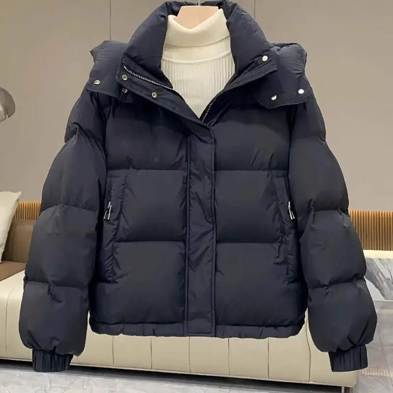Jaet de algodón Thiened de invierno para mujer, abrigo holgado coreano Sle ort Puffer pan, talla grande, con capucha, cierre de cremallera, largo, Sve