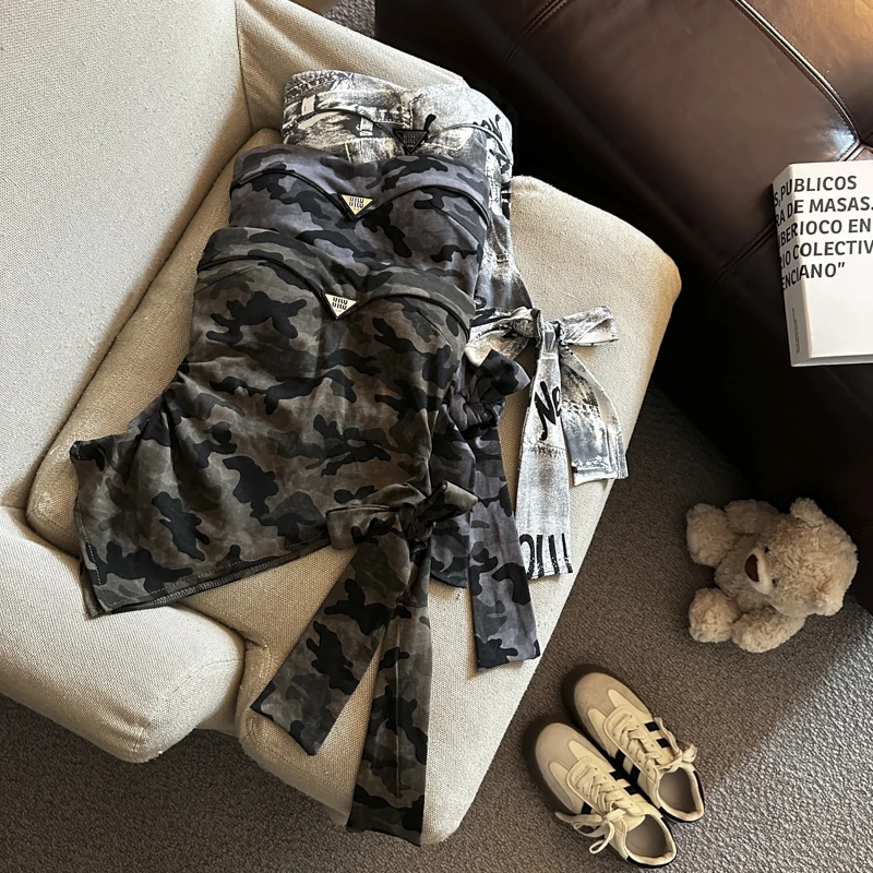 Women's Corset With Chest Pad Gary Clothes Camouflage Woman Clothing Sexy Crop Top Girls Harajuku Fashion Bustier Vest Y2k Tube