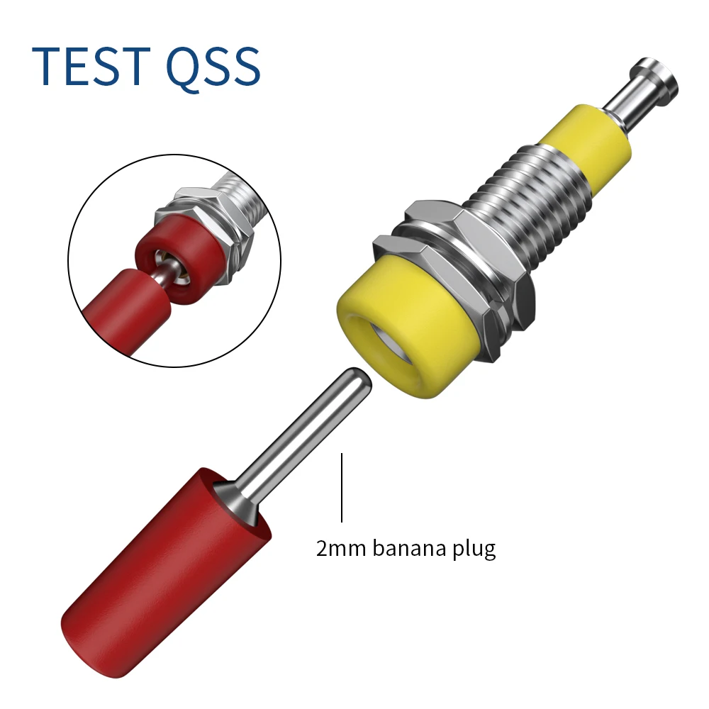 QSS-Banana Soquete Terminal Conector, 2mm Banana Plug Jack, Ligação Post Porca, Teste Elétrico Furo, DIY Peças, Q.40006, 10Pcs