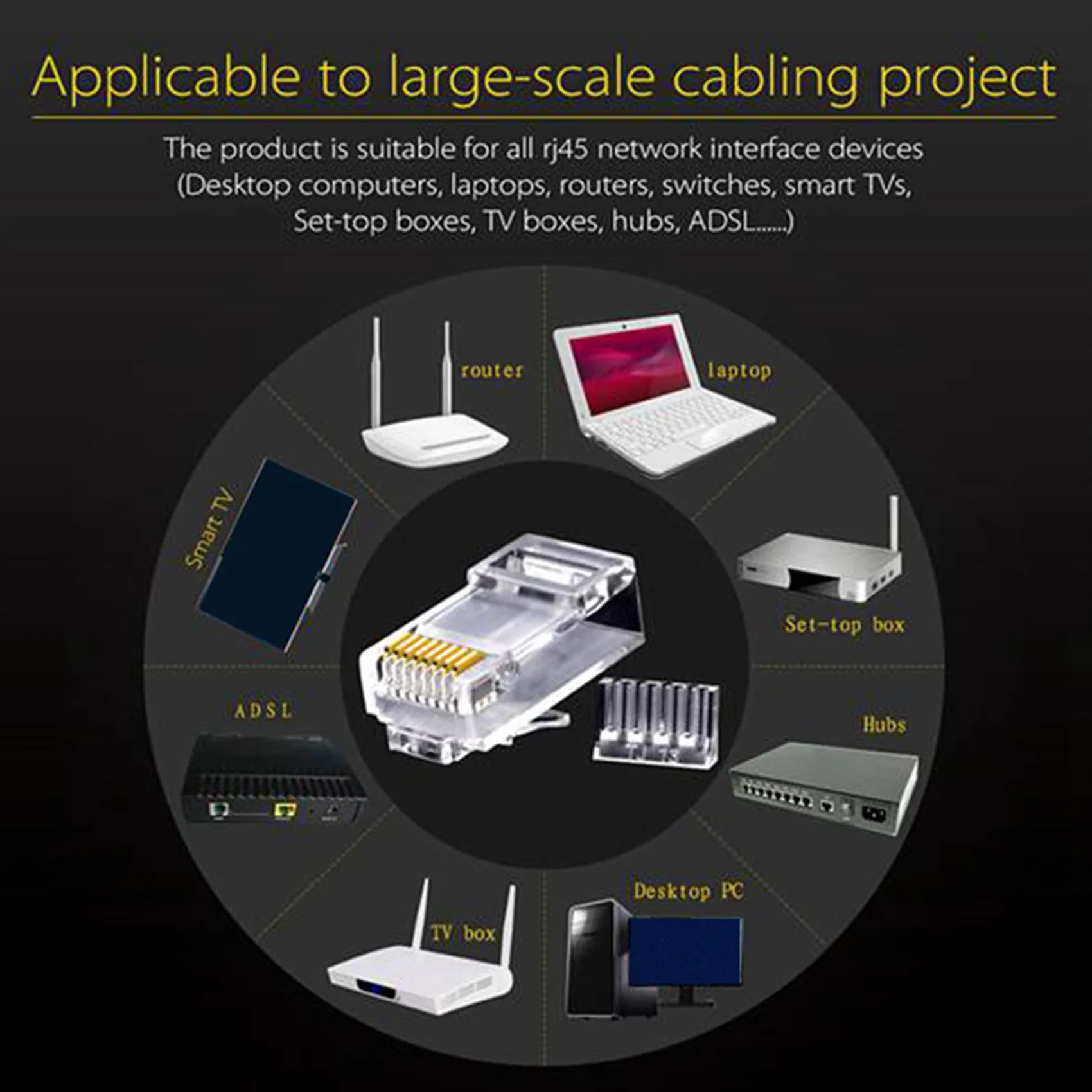 Delicate Texture-100Pcs Cat6 RJ45 Connector UTP Cable Ethernet Jack 8P8C Network CAT 6 Modular Plugs With 6.5Mm RJ45 Caps
