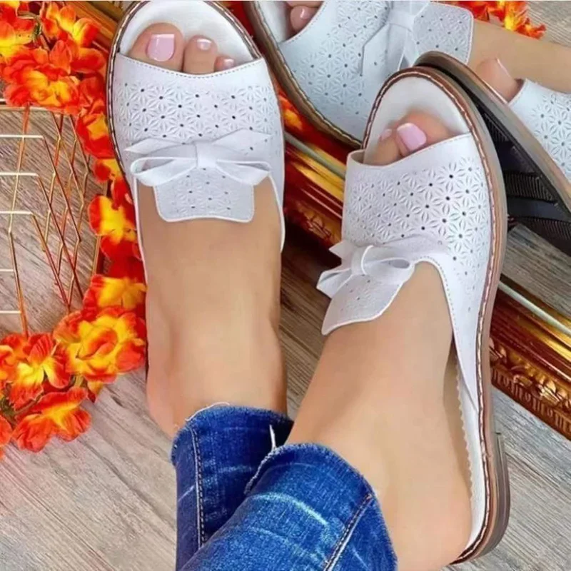 Summer Women Shoes Sandals Bowknot Sandals Woman Hollow Out Women Shoe Slip On Women Sandals Slipper Plus Size Zapatillas Mujer