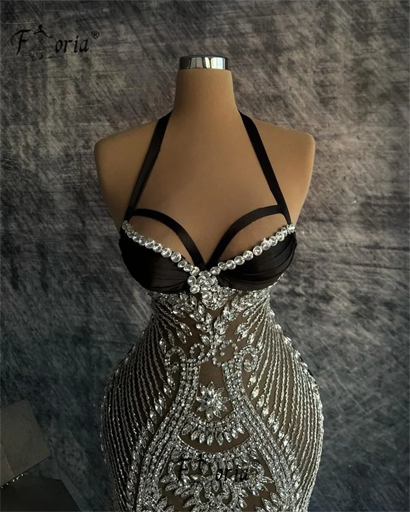 Luxury Full Crystals Stones Party Dresses Halter Neckline Stunning Beading Floor Length Formal Evening Dress Celebrity Ceremony